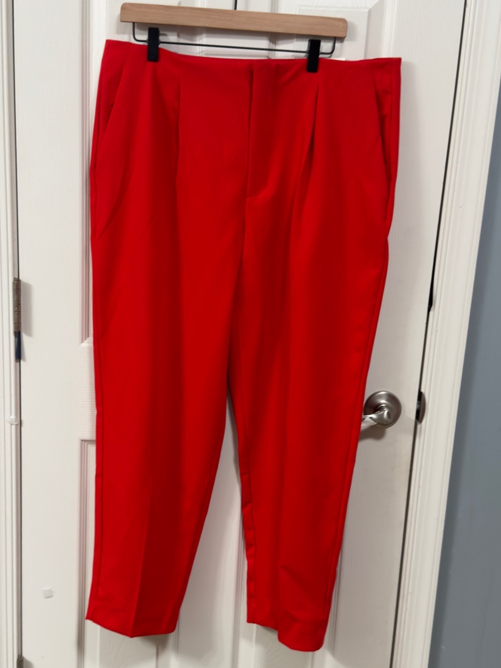 Plus Size Red Tapered High Rise Ankle Length Tailored Trousers Pants Office